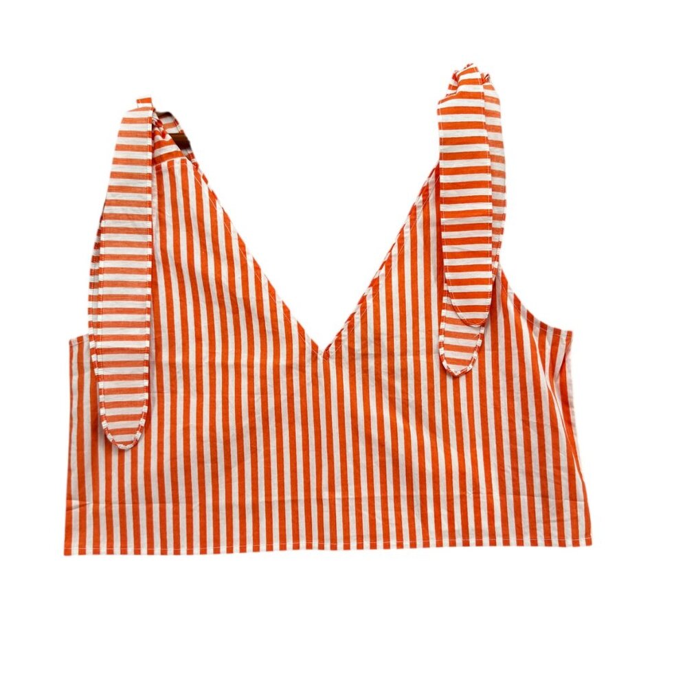 Olivia James Crop Pippa Top Womens Skinny Stripe Melon Orange White Poplin Sz S